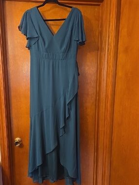 Ever Pretty Teal Ruffle V-Neck Maxi Dress